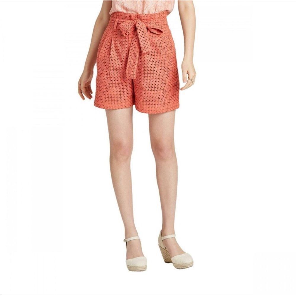 A New Day Coral High Rise Waisted Eyelet Paper-bag Shorts Size 8